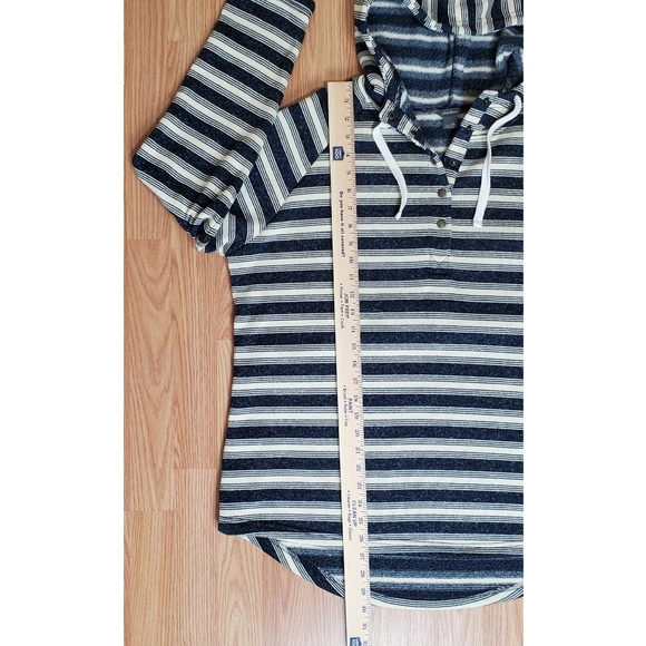 Eddie Bauer fleece striped half buttons pullover hooded sweater navy ivory 2Xl - Picture 5 of 11